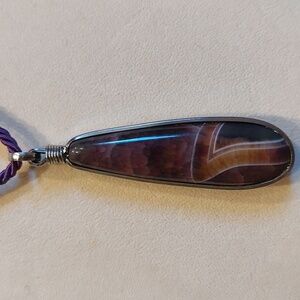 Opaque Purple Agate Teardrop Gemstone Pendant With Twisted Rope Necklace